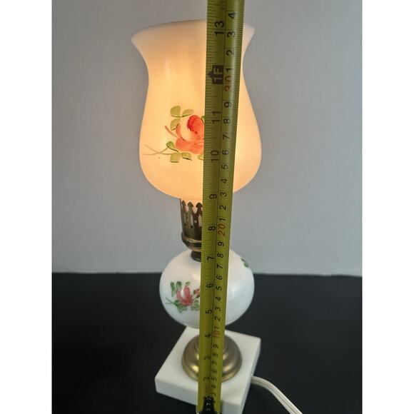 Vintage Hurricane Lamp Painted Milk Glass With Marble Base Shabby Chic - Picture 6 of 9
